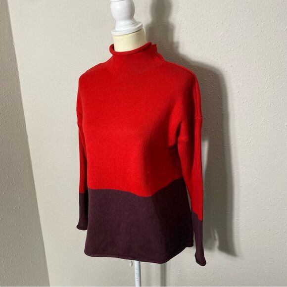 Tahari Mock Neck Colorblock Cotton Blend Ribbed Knit Sweater Women's Size Small - Picture 13 of 15